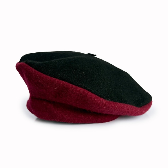Vintage Norma Kamali for Stetson Wool Beret – Black & Burgundy Two-Tone (1980s) main image 9